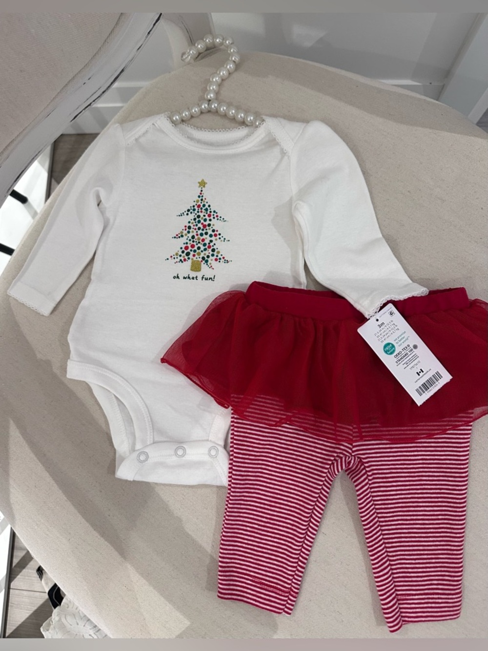 ❤️ 3 Mth Baby Holiday Christmas Tutu One-Piece with Striped Leggings NWT